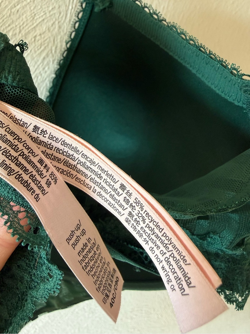 Victoria’s Secret Emerald Green Striped Lace Push Up Bra 40C Lingerie - Picture 5 of 6